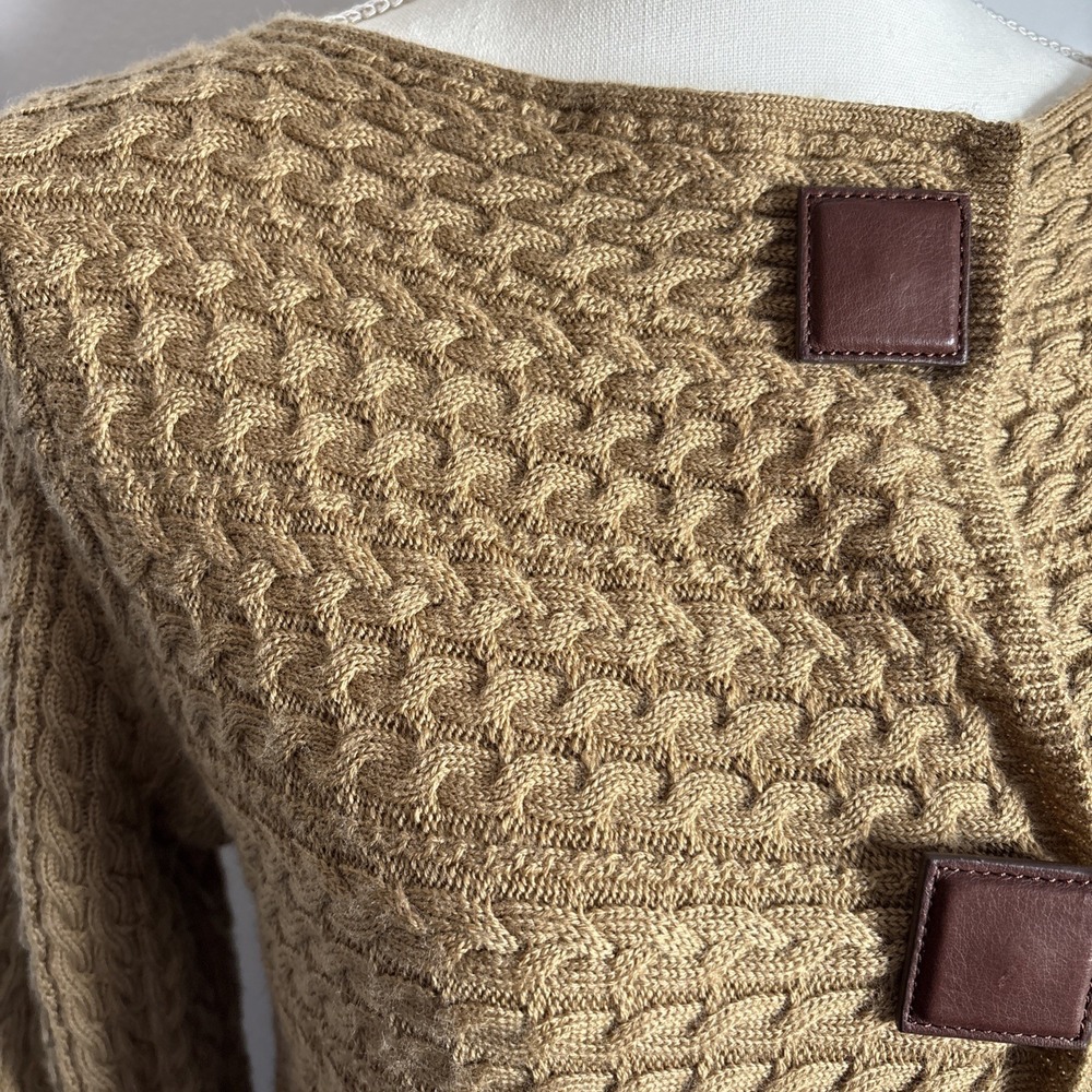 Philosophy Republic Mercerized Wool Cardigan Cable Knit Sweater Leather‎ Buttons - Picture 2 of 8